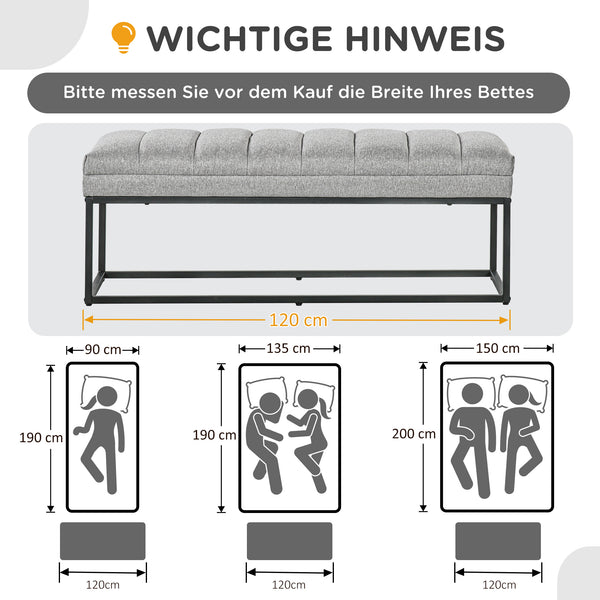 Sitzbank Leinenoptik 200kg Traglast stilvoll Hellgrau