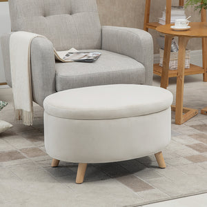 Sitzbank oval mit Stauraum & Samtoptik Holzbeine 71x51.5x42cm Beige