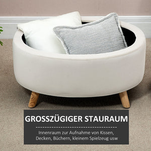 Sitzbank oval mit Stauraum & Samtoptik Holzbeine 71x51.5x42cm Beige