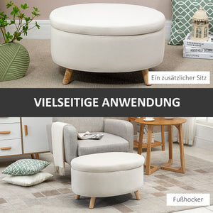 Sitzbank oval mit Stauraum & Samtoptik Holzbeine 71x51.5x42cm Beige