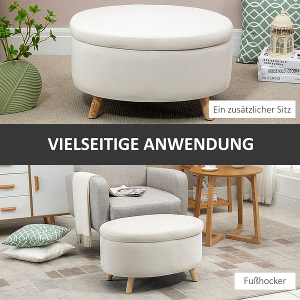 Sitzbank oval mit Stauraum & Samtoptik Holzbeine 71x51.5x42cm Beige
