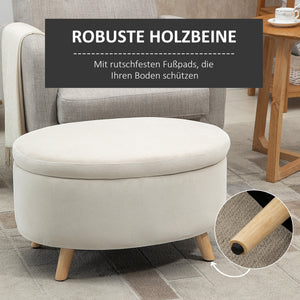 Sitzbank oval mit Stauraum & Samtoptik Holzbeine 71x51.5x42cm Beige