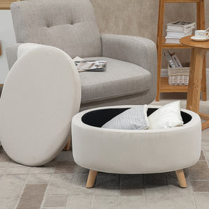 Sitzbank oval mit Stauraum & Samtoptik Holzbeine 71x51.5x42cm Beige