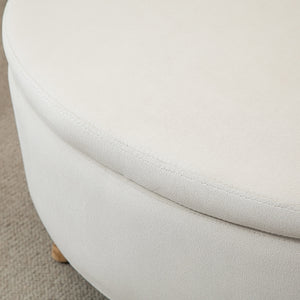 Sitzbank oval mit Stauraum & Samtoptik Holzbeine 71x51.5x42cm Beige