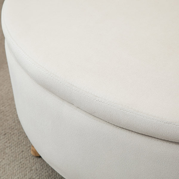 Sitzbank oval mit Stauraum & Samtoptik Holzbeine 71x51.5x42cm Beige