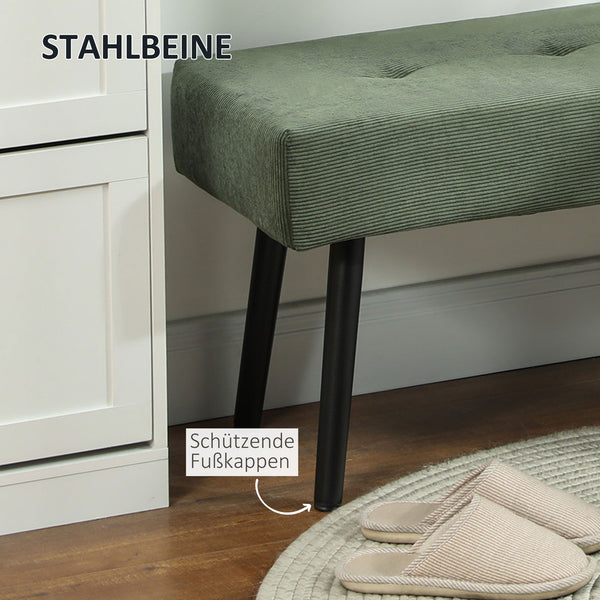 Sitzbank Polsterbank mit Metallbeinen 100x36x45cm Cord grün