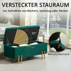 Sitzbank Polsterbank mit Stauraum Gummiholz 100x40x42cm Grün