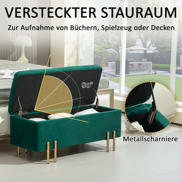 Sitzbank Polsterbank mit Stauraum Gummiholz 100x40x42cm Grün