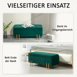 Sitzbank Polsterbank mit Stauraum Gummiholz 100x40x42cm Grün