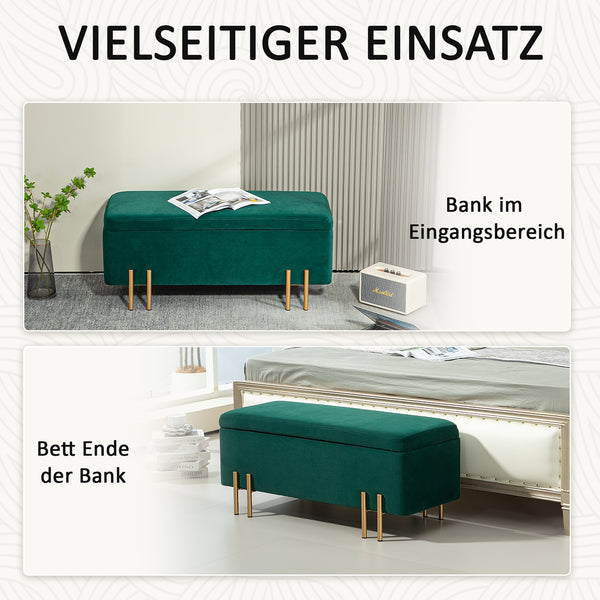 Sitzbank Polsterbank mit Stauraum Gummiholz 100x40x42cm Grün