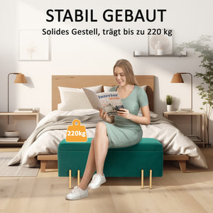 Sitzbank Polsterbank mit Stauraum Gummiholz 100x40x42cm Grün