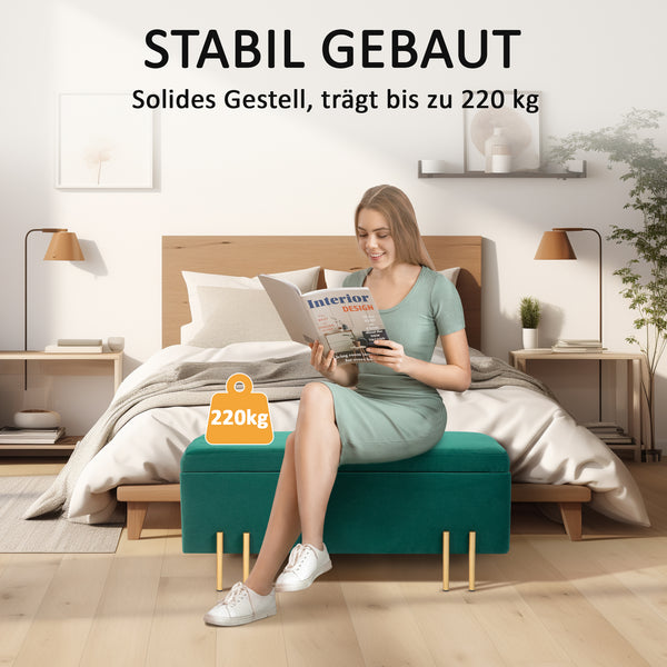 Sitzbank Polsterbank mit Stauraum Gummiholz 100x40x42cm Grün