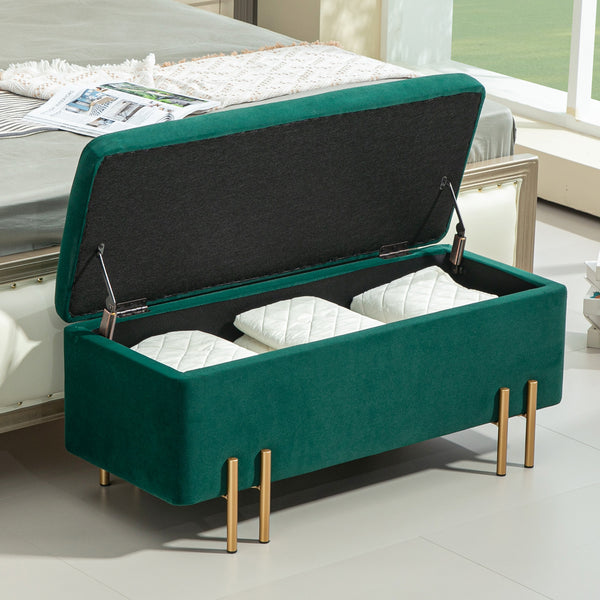 Sitzbank Polsterbank mit Stauraum Gummiholz 100x40x42cm Grün