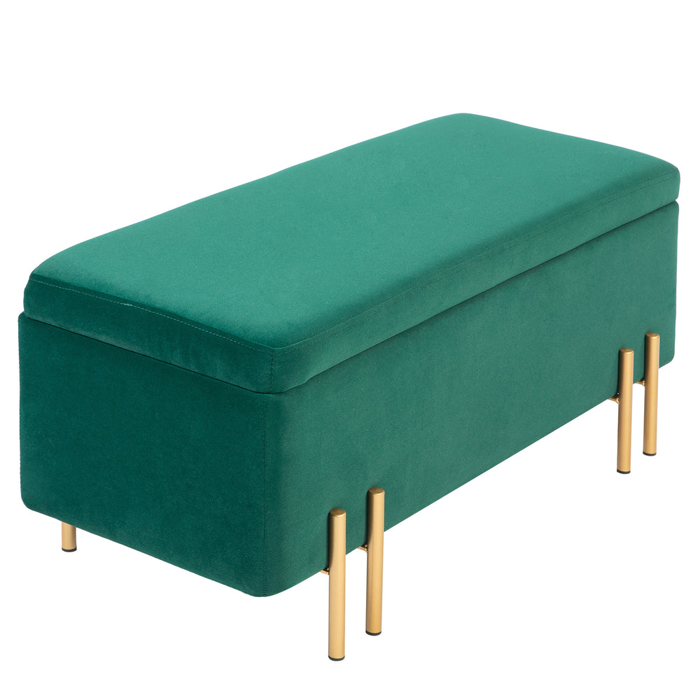 Panca imbottita con vano contenitore, legno di caucciù, 100x40x42cm, verde