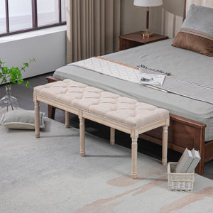 Sitzbank Polsterbank Leinenoptik bis 120kg 117x40x48cm Beige