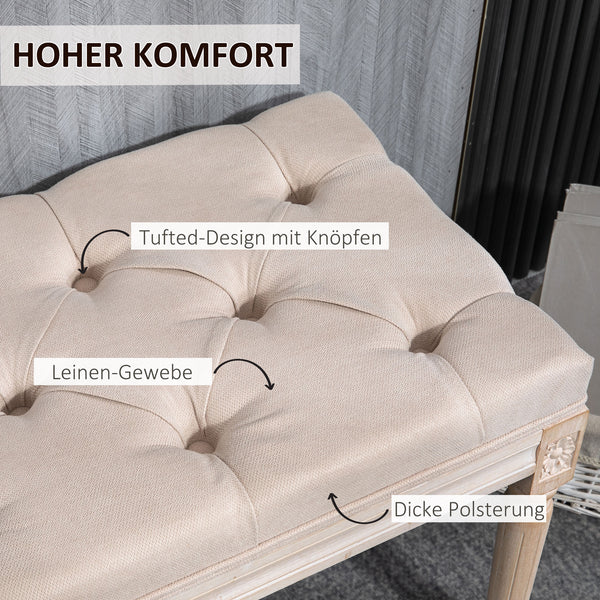 Sitzbank Polsterbank Leinenoptik bis 120kg 117x40x48cm Beige