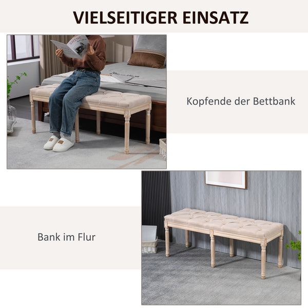 Sitzbank Polsterbank Leinenoptik bis 120kg 117x40x48cm Beige
