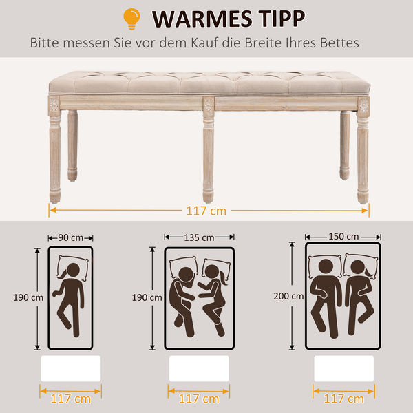 Sitzbank Polsterbank Leinenoptik bis 120kg 117x40x48cm Beige