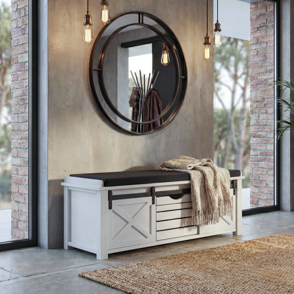 Sitzbank mit Staufächern Polsterbank Shabby-Look 43x102x33cm weiss