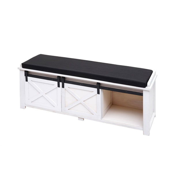 Sitzbank mit Staufächern Polsterbank Shabby-Look 43x102x33cm weiss