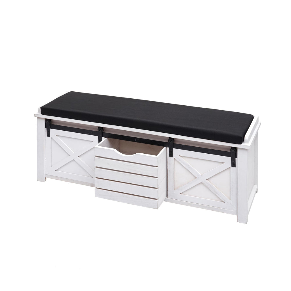 Sitzbank mit Staufächern Polsterbank Shabby-Look 43x102x33cm weiss