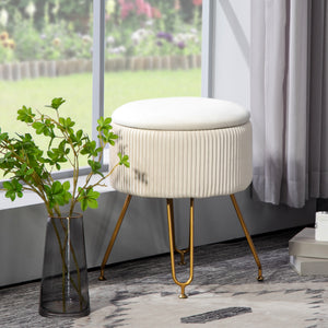 Sitzbank Polsterbank mit Stauraum 2-in-1 Ø40x48cm Cremeweiss