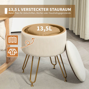 Sitzbank Polsterbank mit Stauraum 2-in-1 Ø40x48cm Cremeweiss