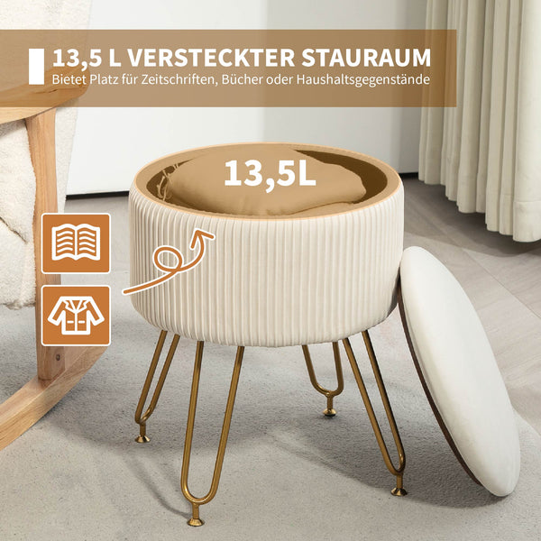Sitzbank Polsterbank mit Stauraum 2-in-1 Ø40x48cm Cremeweiss
