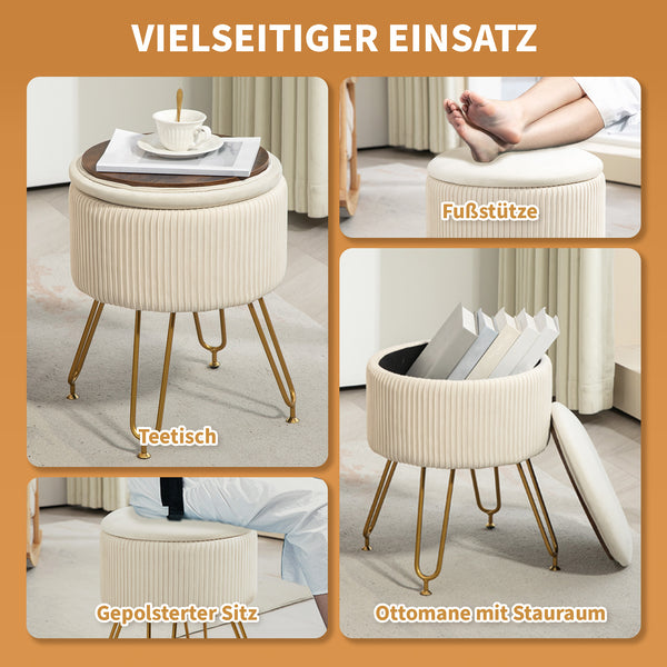 Sitzbank Polsterbank mit Stauraum 2-in-1 Ø40x48cm Cremeweiss