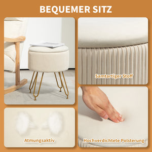 Sitzbank Polsterbank mit Stauraum 2-in-1 Ø40x48cm Cremeweiss