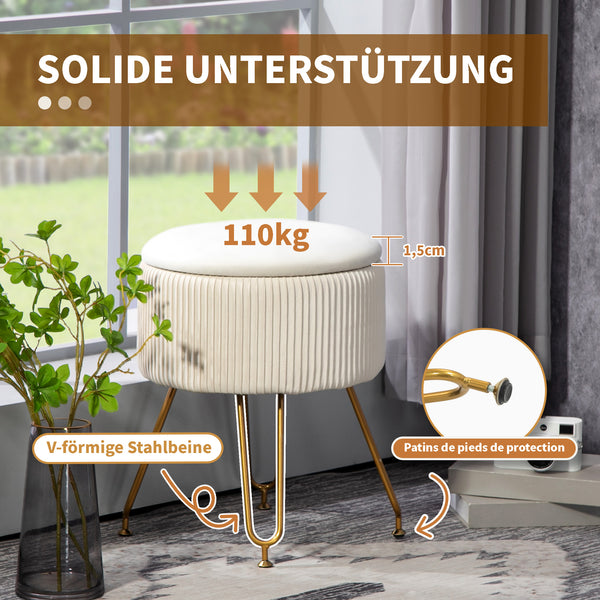 Sitzbank Polsterbank mit Stauraum 2-in-1 Ø40x48cm Cremeweiss