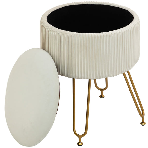 Sitzbank Polsterbank mit Stauraum 2-in-1 Ø40x48cm Cremeweiss