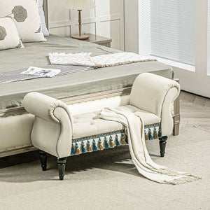 Sitzbank Polsterbank Samtoptik Vintage-Design 117x40x58cm Beige
