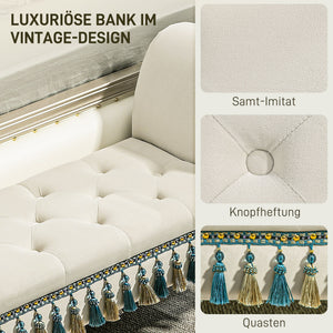 Sitzbank Polsterbank Samtoptik Vintage-Design 117x40x58cm Beige