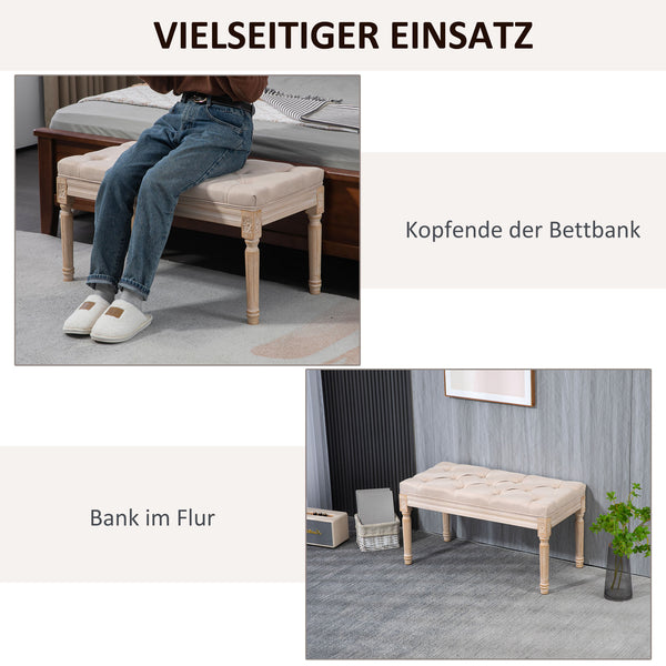 Panca imbottita vintage, fino a 120 kg, 80x40x43 cm, beige