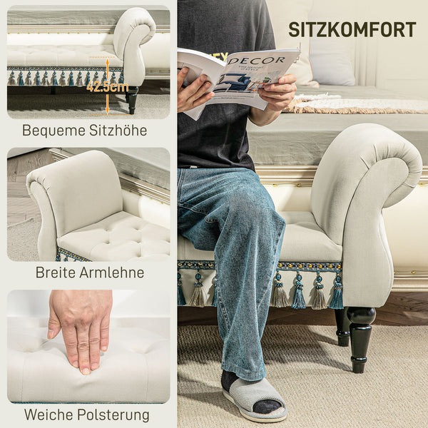 Sitzbank Polsterbank Samtoptik Vintage-Design 117x40x58cm Beige