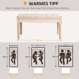 Panca imbottita vintage, fino a 120 kg, 80x40x43 cm, beige