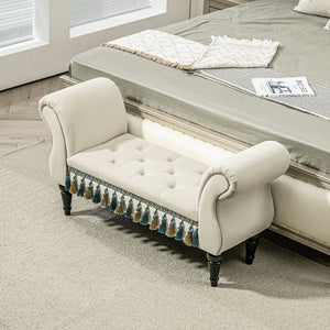 Sitzbank Polsterbank Samtoptik Vintage-Design 117x40x58cm Beige