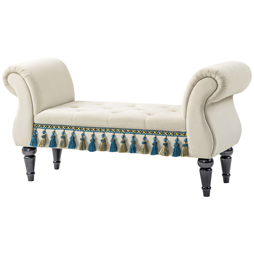 Sitzbank Polsterbank Samtoptik Vintage-Design 117x40x58cm Beige