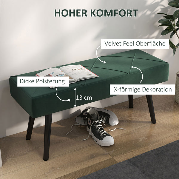 Sitzbank Polsterbank Samtoptik X-Muster 100x36x45cm Grün
