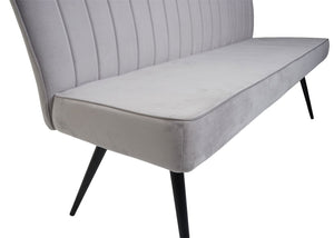 Sitzbank Samt 160cm mit Rückenlehne und Metallgestell hellgrau