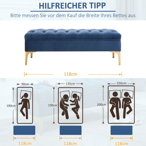 Sitzbank Samt Schlafzimmer & Flur 118x45x42cm Blau