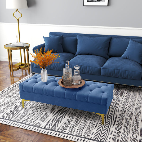 Sitzbank Samt Schlafzimmer & Flur 118x45x42cm Blau