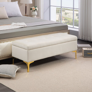 Sitzbank Samtoptik mit Stauraum 120x44x44.5cm Beige