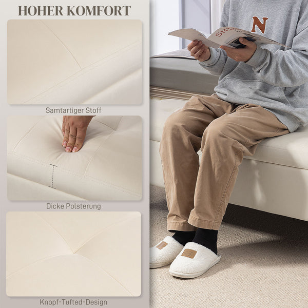 Sitzbank Samtoptik mit Stauraum 120x44x44.5cm Beige