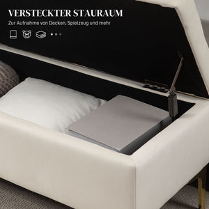 Sitzbank Samtoptik mit Stauraum 120x44x44.5cm Beige