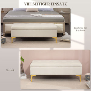 Sitzbank Samtoptik mit Stauraum 120x44x44.5cm Beige