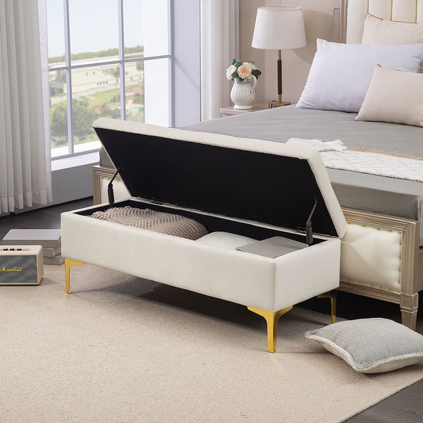 Sitzbank Samtoptik mit Stauraum 120x44x44.5cm Beige