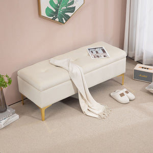 Sitzbank Samtoptik mit Stauraum 120x44x44.5cm Beige