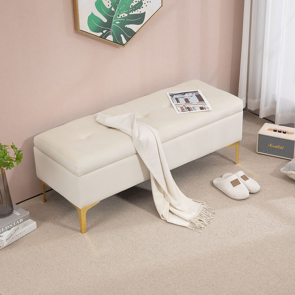 Sitzbank Samtoptik mit Stauraum 120x44x44.5cm Beige
